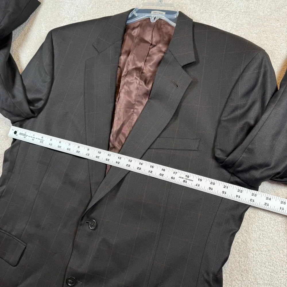 Jos. A. Bank Suit Mens 44LG Dark Brown Windowpane 100% Wool Signature Collection